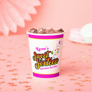 Colorful Sweet Sixteen with Balloons and Streamers Paper Cups