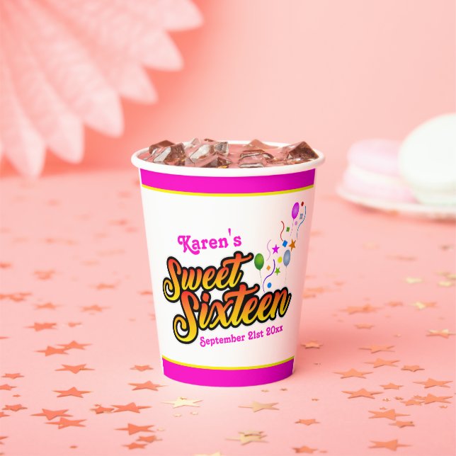 Colorful Sweet Sixteen with Balloons and Streamers Paper Cups (Insitu)