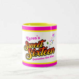 Colorful Sweet Sixteen with Balloons and Streamers Two-Tone Coffee Mug