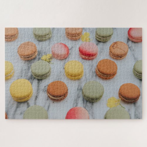 Colorful Sweet Treats French Macarons On Marble Jigsaw Puzzle