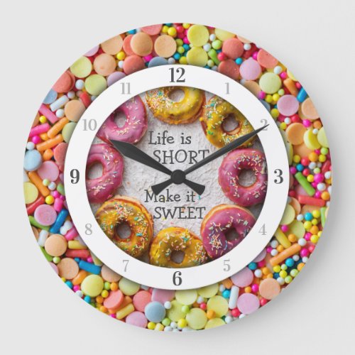Colorful Sweets Glazed Donuts  Quote Kitchen Large Clock