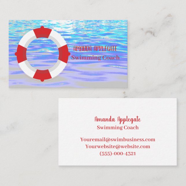 colorful Swimming Coach Instructor  Business Card (Front/Back)