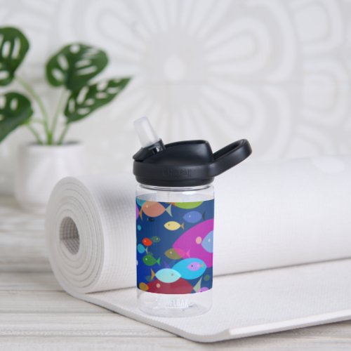 Colorful Swimming Fish Abstract Pattern Blue Water Bottle