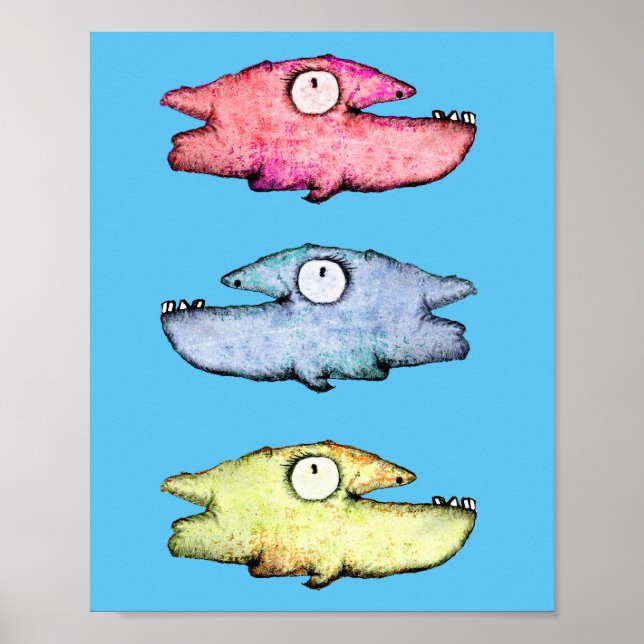 Colorful swimming happy fish poster (Front)