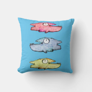 Colorful swimming happy fish throw pillow