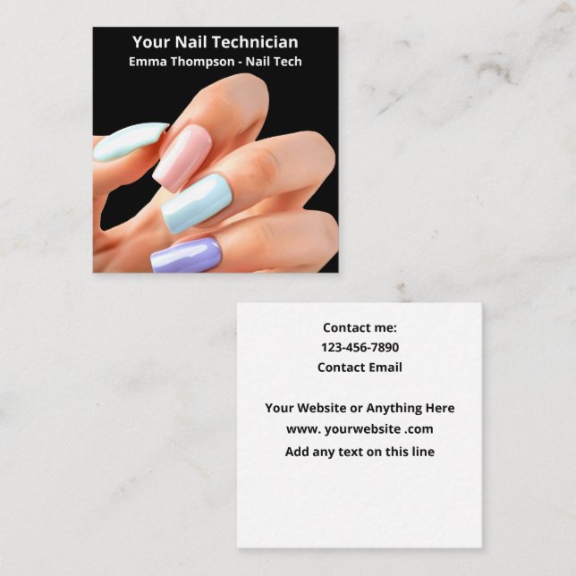 Colorful Swimming Nail Technician Simple Fingernai Square Business Card (Front/Back)