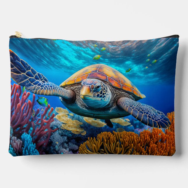 Colorful Swimming Sea Turtle Accessory Pouch (Front)