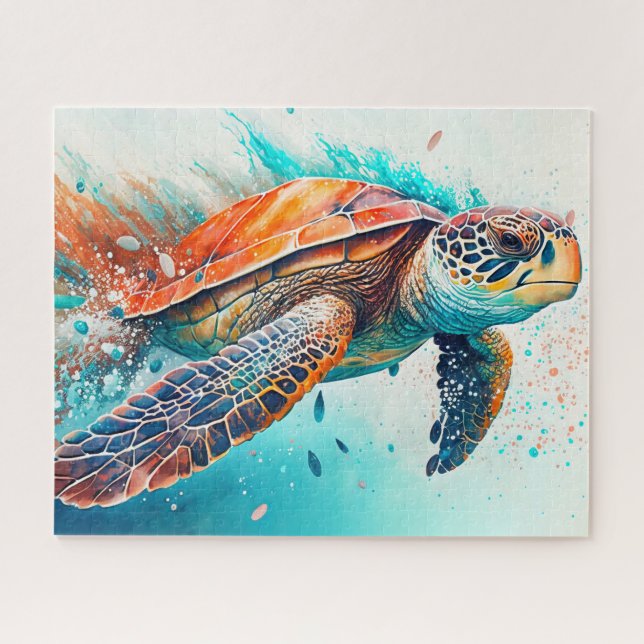 Colorful Swimming Sea Turtle Jigsaw Puzzle (Horizontal)