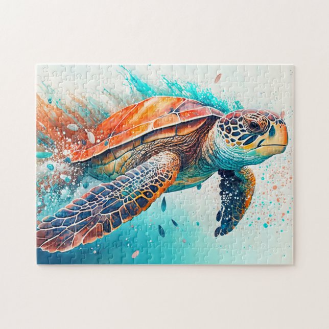 Colorful Swimming Sea Turtle Jigsaw Puzzle (Horizontal)