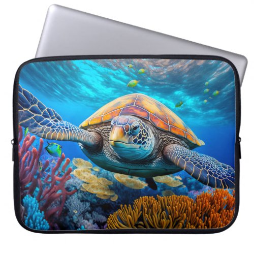 Colorful Swimming Sea Turtle Laptop Sleeve