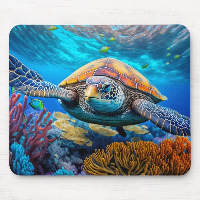 Colorful Swimming Sea Turtle Mouse Pad (Front)