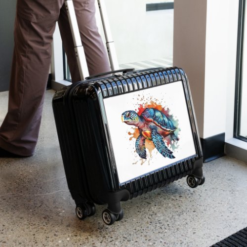colorful  swimming turtle in watercolor luggage