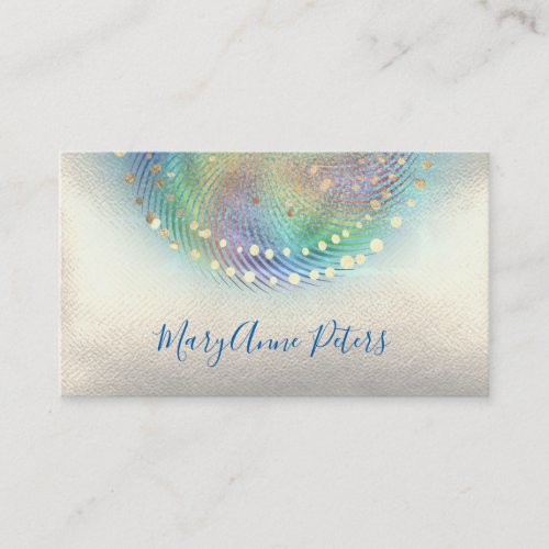 colorful swirl and faux metallic leather business card