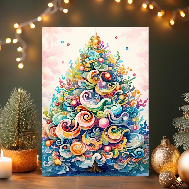 Colorful Swirl Christmas Tree Holiday Card (Creator Uploaded)