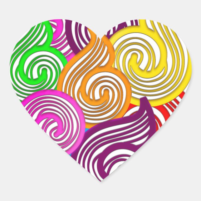 Colorful Swirl Design Heart Sticker (Front)