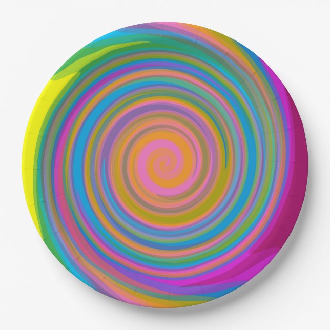 Colorful swirl design paper plates (Front)