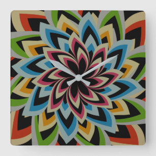 COLORFUL SWIRL FLOWERS SQUARE WALL CLOCK