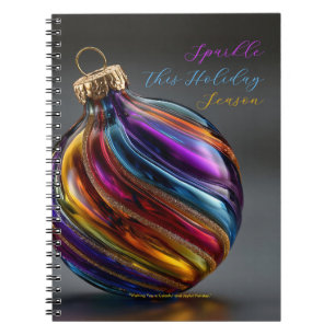 Colorful Swirl Glass Ornament Sparkle Holiday Notebook