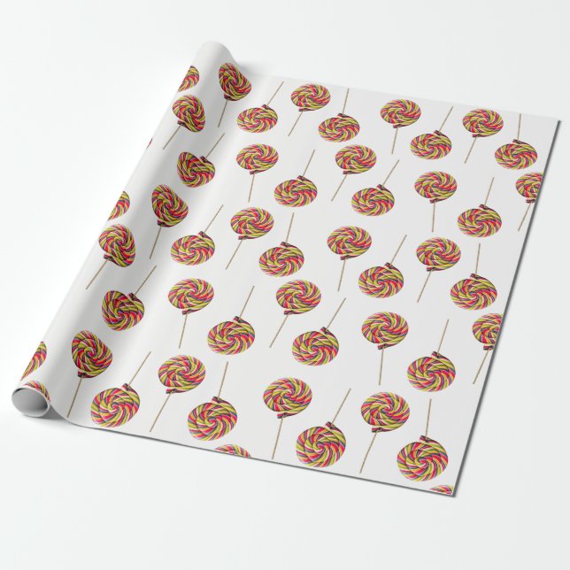 Colorful Swirl Lollipop Wrapping Paper (Unrolled)
