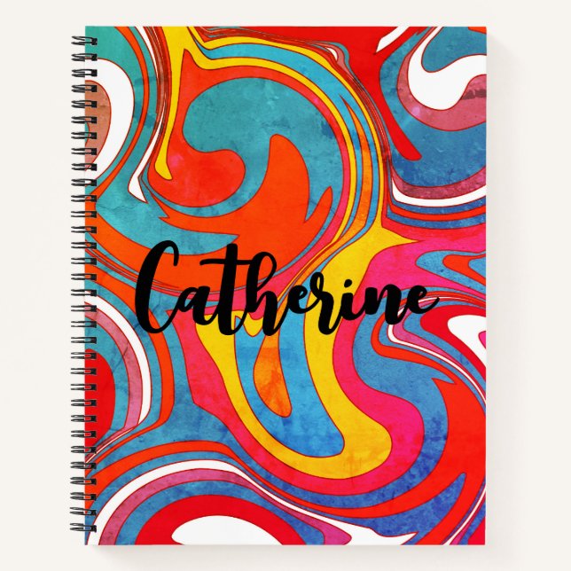 Colorful Swirl Pattern Custom Name Personalized Notebook (Front)