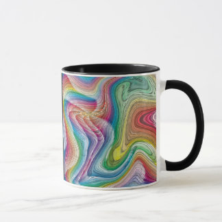 Colorful swirl pattern on black background mug