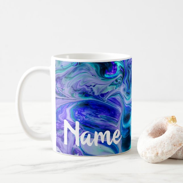 Colorful Swirling Blue Design Coffee Mug Cup (With Donut)