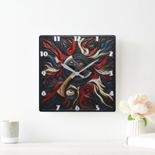 Colorful Swirling Fireman's Axe Square Wall Clock
