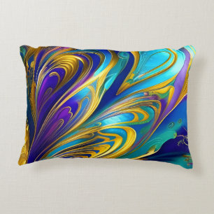 Colorful Swirls Abstract, blue gold purple Accent Pillow