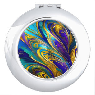 Colorful Swirls Abstract, blue gold purple Compact Mirror