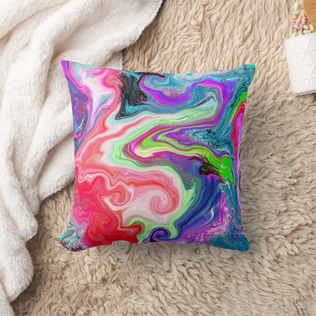 Colorful Swirls Abstract Fluid Art Throw Pillow (Blanket)