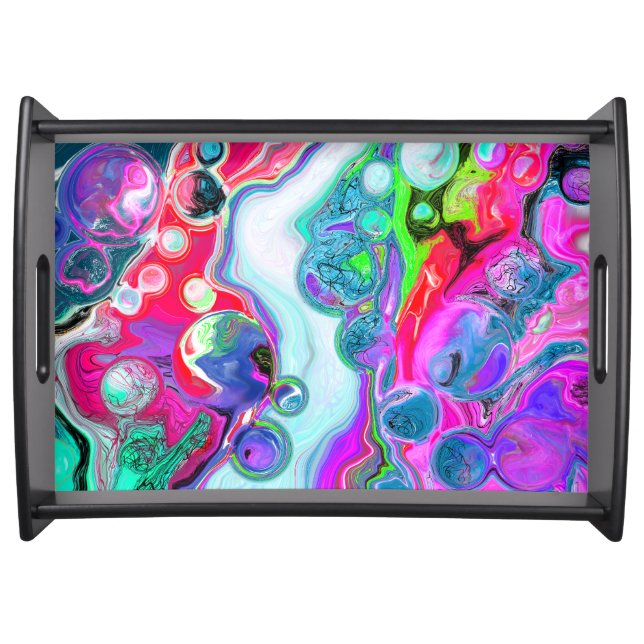 Colorful Swirls and Bubbles Marble Fluid Art    Serving Tray (Front)