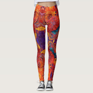 Colorful Swirls and Flowers Paint Pour Design Leggings
