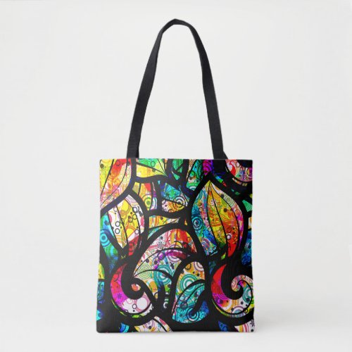 Colorful Swirls Collage Stained Glass Look Tote Bag