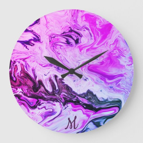 Colorful Swirls Design Monogram Large Clock