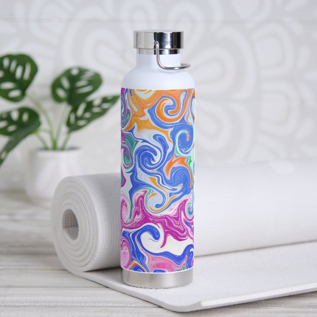 Colorful Swirls Marble Fluid Art Water Bottle (Yoga)