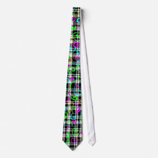 Colorful Swirls on Black and White Plaid Tie