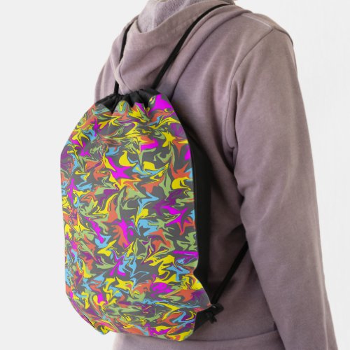 Colorful Swirls on Dark Gray Abstract Pattern Drawstring Bag