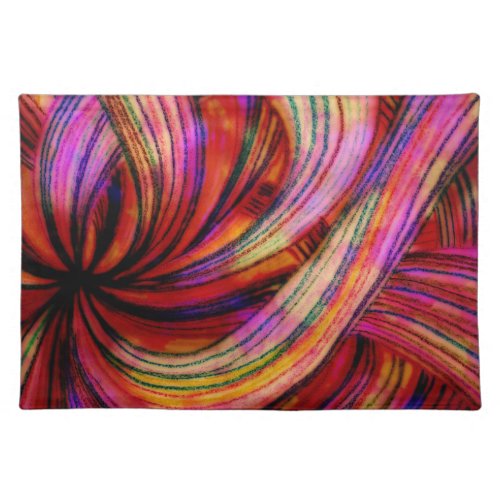 Colorful Swirls Painted Crayon Abstract Cloth Placemat