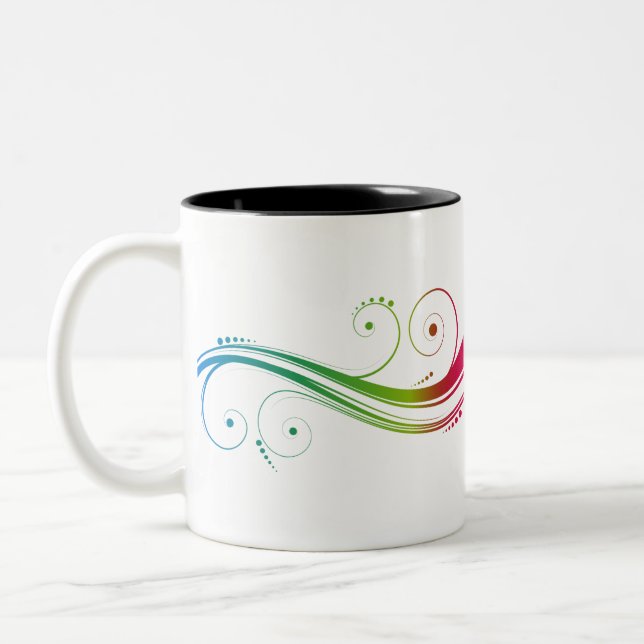 Colorful Swirls Two-Tone Coffee Mug (Left)