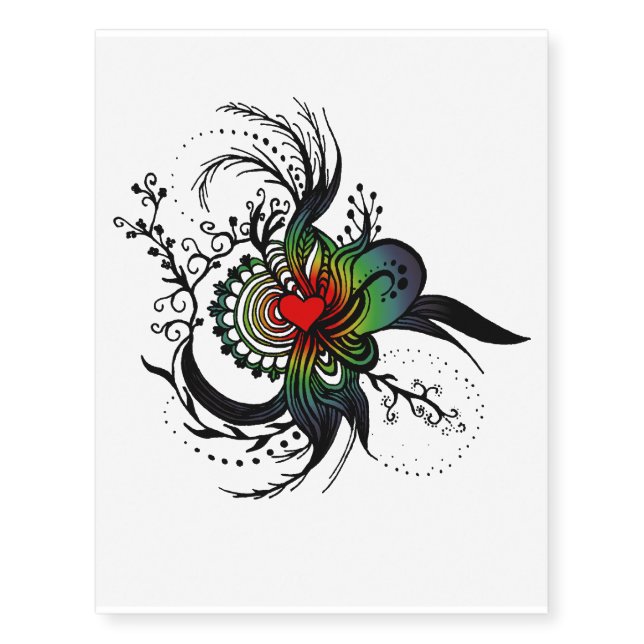 Colorful Swirly Boho Bohemian Mandala Heart Temporary Tattoos (Front)