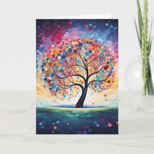 Colorful Swirly Dot Tree of Life Nature Card