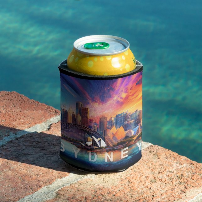 Colorful Sydney Skyline Abstract Art Can Cooler (In Situ Pool)