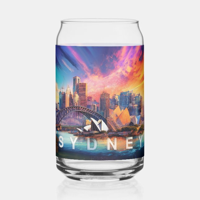 Colorful Sydney Skyline Can Glass (Back)