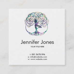 Colorful symbol for Vriksasana - Yoga Tree pose Square Business Card