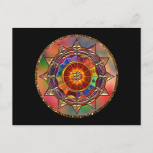 Colorful Symbolic Sun Mandala Postcard