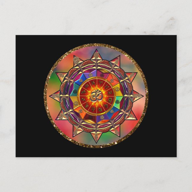 Colorful Symbolic Sun Mandala Postcard (Front)
