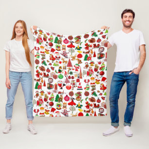 Colorful Symbols Christmas Elements Winter Elegant Fleece Blanket