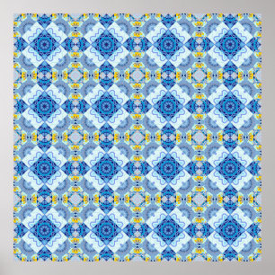 Colorful symmetrical seamless pattern, design in b poster