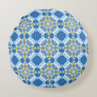Colorful symmetrical seamless pattern, design in b round pillow