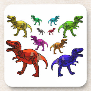 Colorful T-Rex Beverage Coaster